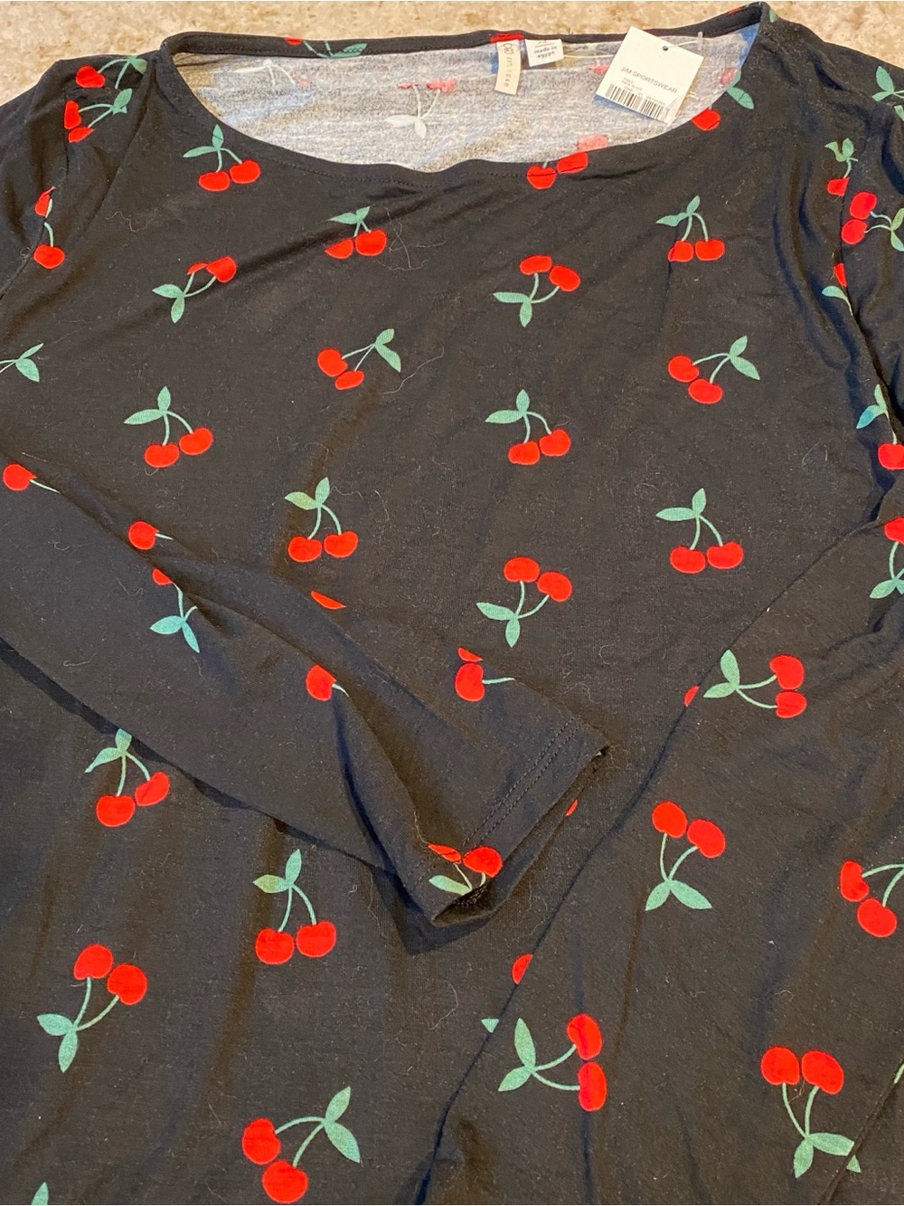 Cato Black Long Sleeve Tee with Red Cherry Print